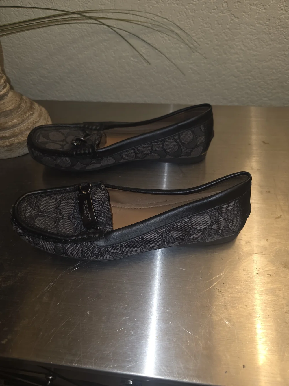 Coach Black Signature Canvas Loafers with Metal Bit